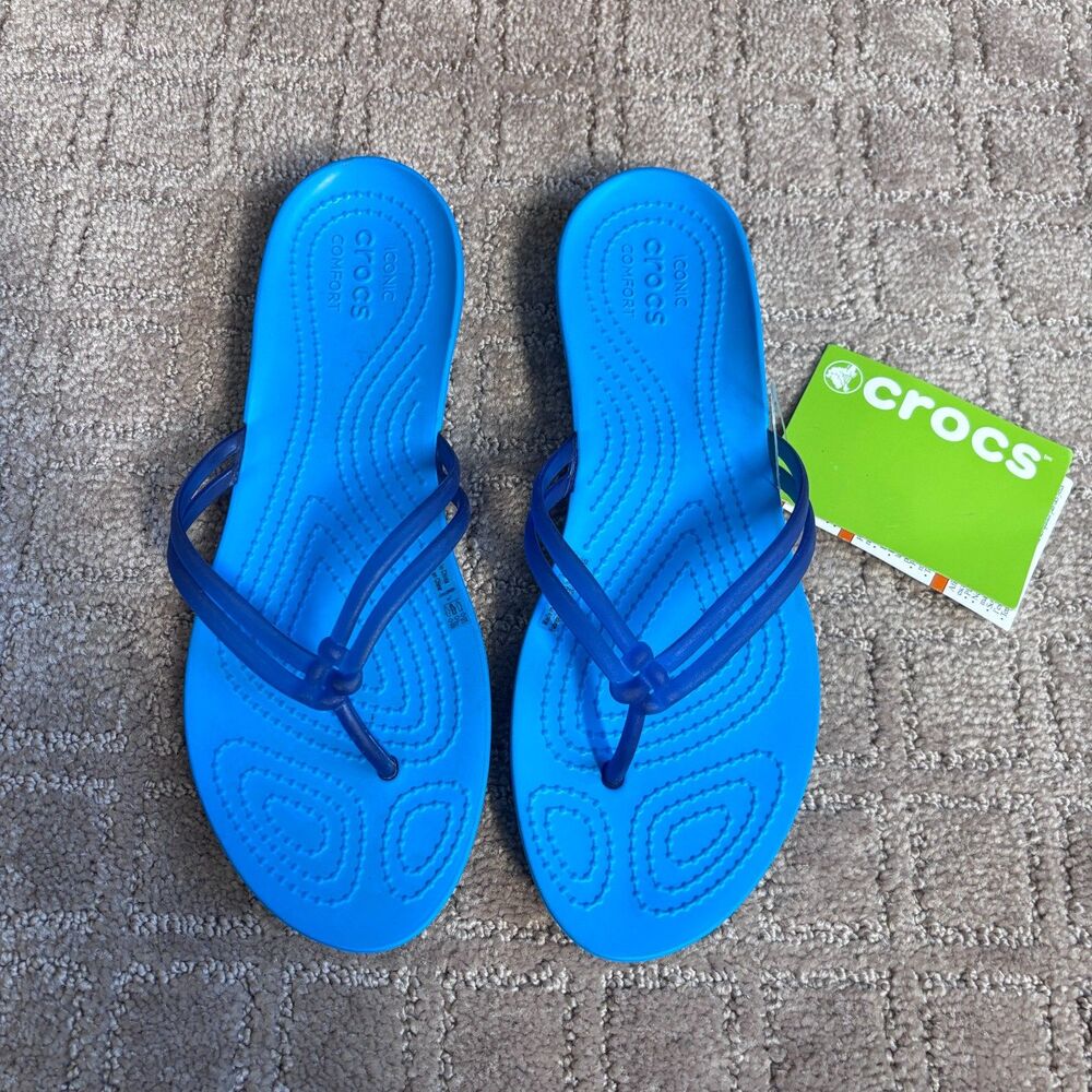 Crocs Isabella Flip Flop Womens 7 Blue Double Strap Thong Sandal Slip On Casual